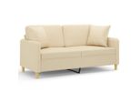 Divano A 2 Posti Con Cuscini Decorativi Crema 140 Cm In Tessuto