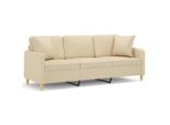 Vidaxl Divano A 3 Posti Con Cuscini Decorativi Crema 180 Cm In Tessuto