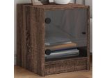 Comodini Con Ante In Vetro 2 Pz. Aspetto Rovere Marrone 35X37X42 Cm