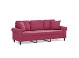 Divano A 3 Posti Con Cuscini Decorativi In Velluto Rosso Vino 180 Cm