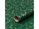 Carta Da Regalo Per Natale, Arabeschi, Verde, Oro, 0,70 X 10 M