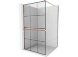Mexen Kioto+ Parete Doccia Con Mensola Walk-In 120 X 200 Cm, Griglia Nera, Rame Spazzolato - 800-120-121-65-77