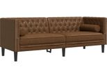 Vidaxl Divano Chesterfield 3 Posti In Ecopelle Marrone Effetto Scamosciato