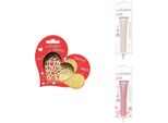 Set Di Biscotti A Forma Di Cuore + 2 Penne Di Cioccolato Bianche E Rosa Pastello