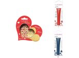 Set Di Biscotti A Forma Di Cuore + 2 Penne Di Cioccolato Rosse E Blu Notte