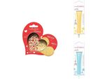 Set Di Biscotti A Forma Di Cuore + 2 Penne Di Cioccolato Giallo Pastello E Blu Pastello