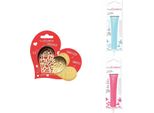Set Di Biscotti A Forma Di Cuore + 2 Penne Di Cioccolato Color Blu Pastello E Fucsia