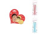 Set Di Biscotti A Forma Di Cuore + 2 Penne Con Cioccolato Color Pastello E Blu