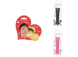 Set Di Biscotti A Forma Di Cuore + 2 Penne Di Cioccolato Fondente E Fucsia