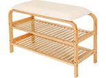 Scarpiera In Bambù, Scarpiera In Bambù Con Panca, Panca Per Scarpe Con Cuscino, Panca 70×30×46 Cm Beige