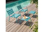 Set Di 2 Poltrone Relax Con Poggiapiedi In Metallo Turchese - Oviala Palavas