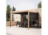 Pergola Bioclimatica Autoportante 3X4M E 1 Tenda In Legno Grigia - Oviala Athenes