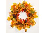 Ghirlanda Autunnale Con Foglie D'acero E Zucca, 50 Cm, Ghirlanda Decorativa Per La Porta Per Il Ringraziamento E Le Decorazioni Autunnali