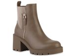 Van Hill Donna Stivaletti Classici Con Cerniera Profilo Suola Piattaforma 840489, Colore: Khaki, Taglia: 36