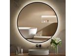 S'afielina Specchio Da Bagno Led Rotondo 80Cm, Touch, Antiappannamento, Dimmerabile, Orologio, Temperatura, Memoria, Nero
