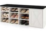 Panca Per Scarpe Costway Con Ripiani Regolabili, Cuscino Imbottito E 9 Scomparti, Scarpiera A 3 Livelli, Panca Portaoggetti, Bianco