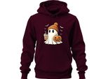 Fantasma Zucca Halloween Simpatico Berretto Caffè Autunno Carino Spaventoso Unisex Felpa Con Cappuccio, Bordeaux, Xxl