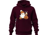 Fantasma Carino Con Zucca Latte Halloween Zucca Beanie Carino Unisex Felpa Con Cappuccio, Borgogna, Xl