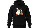 Fantasma Carino Con Zucca Latte Halloween Zucca Beanie Carino Unisex Felpa Con Cappuccio, Nero, S