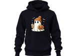 Fantasma Zucca Halloween Simpatico Berretto Caffè Autunno Carino Spaventoso Unisex Felpa Con Cappuccio, Navy, Xl