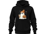 Fantasma Zucca Halloween Simpatico Berretto Caffè Autunno Carino Spaventoso Unisex Felpa Con Cappuccio, Nero, Xxl