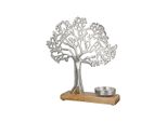 Gilde Teelichtleuchter, Lebensbaum, "Baum"", Aluminium, Mangoholz, Silberfarben, , L. 8 Cm, B. 33 Cm, H. 33 Cm 26229/Abverkauf Nur Solange Vorrat Reicht"