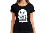 I See Real People Cute Ghost Shy Halloween Funny Ladies T-Shirt, Nero, M