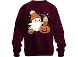 Fantasma Carino Con Zucca Latte Halloween Zucca Beanie Felpa Pullover Unisex, Borgogna, S