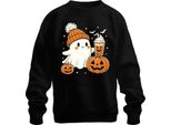 Fantasma Carino Con Zucca Latte Halloween Zucca Beanie Carino Pullover Felpa Unisex, Nero, S