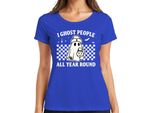 Fantasmi Tutto L'anno Halloween GeisterkostüM Retro Karo Damen T-Shirt, Blau, 3XL