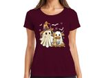 Halloween Mucca Fantasma Costume Carino Ragnatela Cappello Strega Cartoon Signore T-Shirt, Borgogna, M