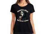 But First Coffee Grim Reaper Halloween Coffee Gothic Funny Scary Ladies T-Shirt, Nero, L