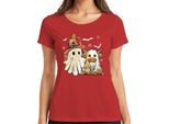 Halloween Mucca Fantasma Costume Carino Ragnatela Strega Cappello Cartoon Signore T-Shirt, Rosso, Xl