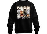 Spooky Season Halloween Pumpkin Black Cat Ghost Grave Spider Unisex Felpa Pullover, Nero, M