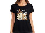 Halloween Mucca Fantasma Costume Carino Ragnatela Cappello Strega Cartoon Signore T-Shirt, Nero, Xl