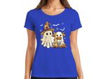 Halloween Mucca Fantasma Costume Carino Ragnatela Cappello Strega Cartoon Signore T-Shirt, Blu, Xl