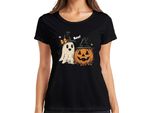 Boo Halloween Zucca Fantasma Carino Cappello Strega Retro Vintage Carino T-Shirt Da Donna, Nero, Xl