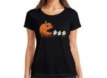 Pac-Man Horror Halloween Zucca Fantasmi Cartoon Carino Spaventoso Maglietta Donna, Nero, 3XL