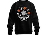 Halloween Scheletro Yoga Meditazione Zucca Teschio Pipistrello Felpa Unisex Pullover, Nero, M