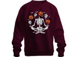 Halloween Scheletro Yoga Meditazione Zucca Teschio Pipistrello Felpa Unisex Pullover, Borgogna, S
