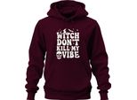 Witch Don't Kill My Vibe Halloween Skull Bat Witch Saying Felpa Con Cappuccio Unisex, Borgogna, Xxl