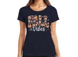 Fall Vibes Autumn Pumpkin Flowers Boho Vintage Floral Cosy T-Shirt Da Donna, Navy, S