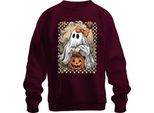 Felpa Pullover Unisex Con Fiocco Retrò, Borgogna, 3XL