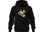 Gatto Strega Carino Scopa Halloween Luna Cartoon Gatto Stella Unisex Felpa Con Cappuccio, Nero, 3XL