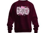 Boo Carino Fantasma Con Fiocco Halloween Rosa Pizzo Pipistrelli Unisex Felpa Pullover, Borgogna, 3XL