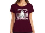Fantasmi Tutto L'anno Maglietta Halloween GeisterkostüM Retro Karo Damen, Borgogna, 3XL