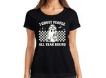 Fantasmi Tutto L'anno Halloween GeisterkostüM Retro Karo Damen T-Shirt, Schwarz, S