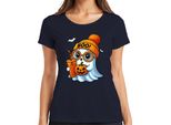 Halloween Boo Fantasma Zucca Sweetorsour Maglietta Da Donna Autunnale Per Bambini, Navy, S