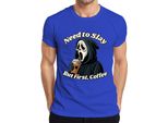 But First Coffee Grim Reaper Halloween Coffee Gothic Funny Scary T-Shirt Uomo, Blu, L