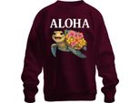 Aloha Tartaruga Marina Con Fiori Hawaiani, Spiaggia Tropicale, Felpa Unisex Pullover, Borgogna, M